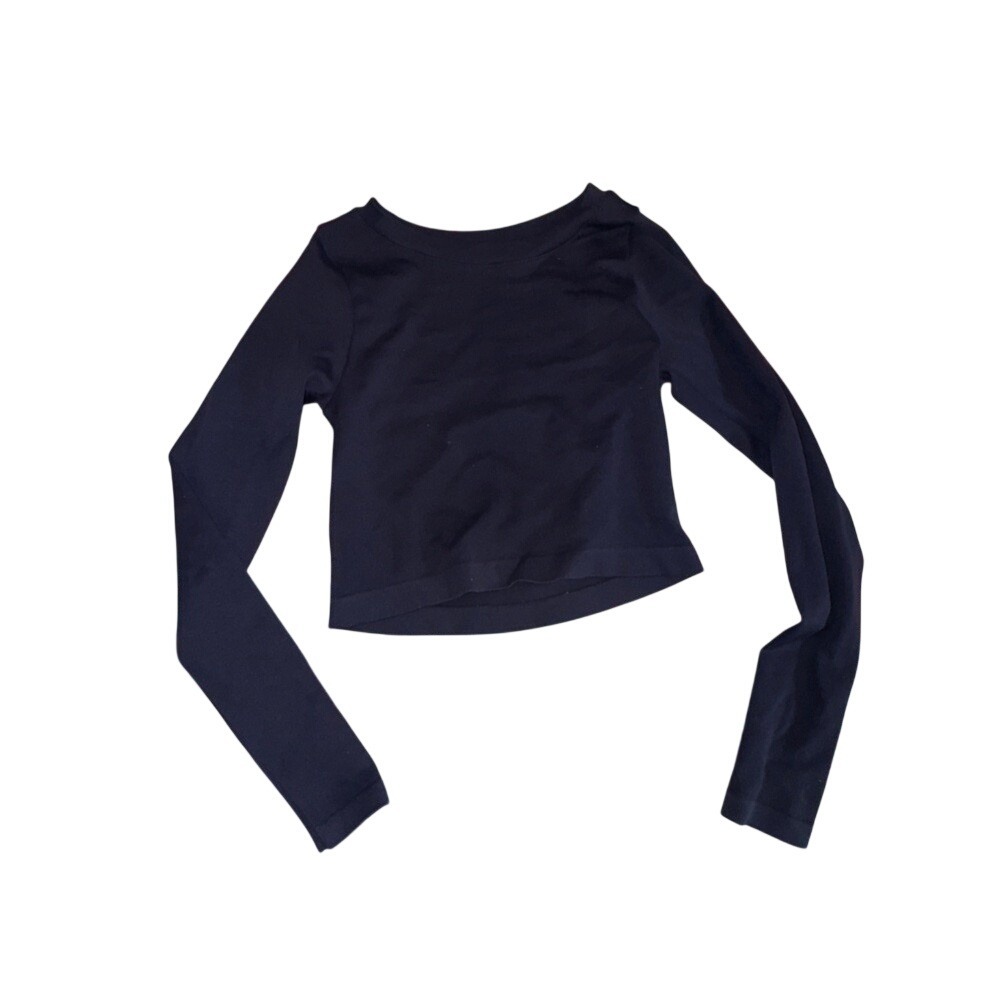 Popular 21 Womens Navy Blue Long‎ Sleeve Crop Top Crew Neck Stretch Small